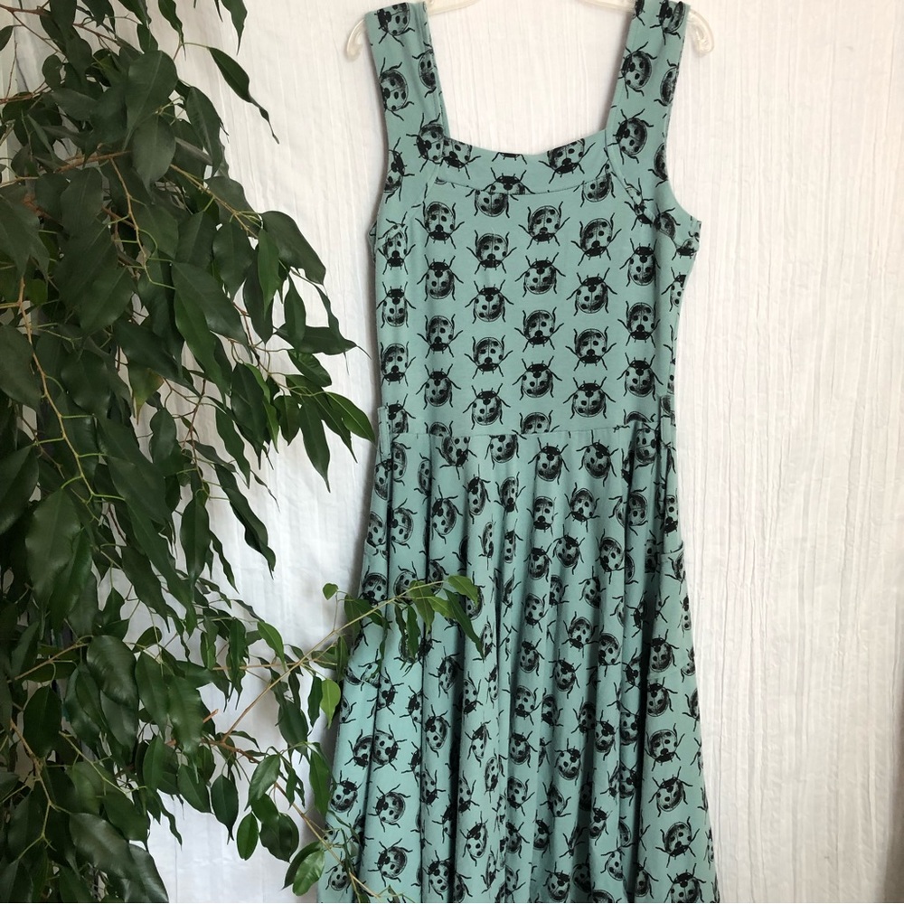 EFFIES HEART woman SZ M dress ladybug print fit & flair 50s look sweetheart neck - Picture 6 of 16